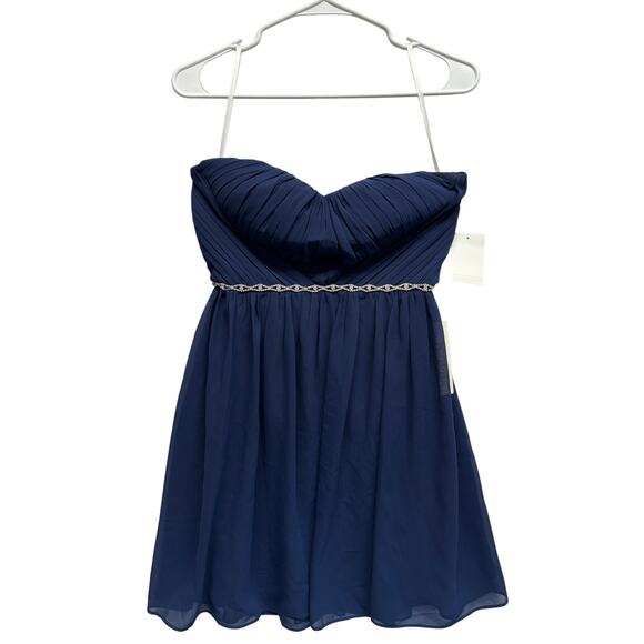 NWT Nordstrom A. Drea Navy Strapless Cocktail Dress Rhinestone Waist Size S - Picture 1 of 14